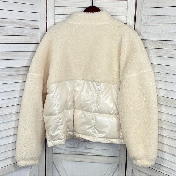Fabletics Nelly Mixed Media Teddy Pullover Jacket Cream XL Half Zip - Picture 10 of 15
